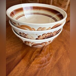 Vintage ✔️Decorative Floral Ceramic Serving Bowl - Brown Cream hand painted